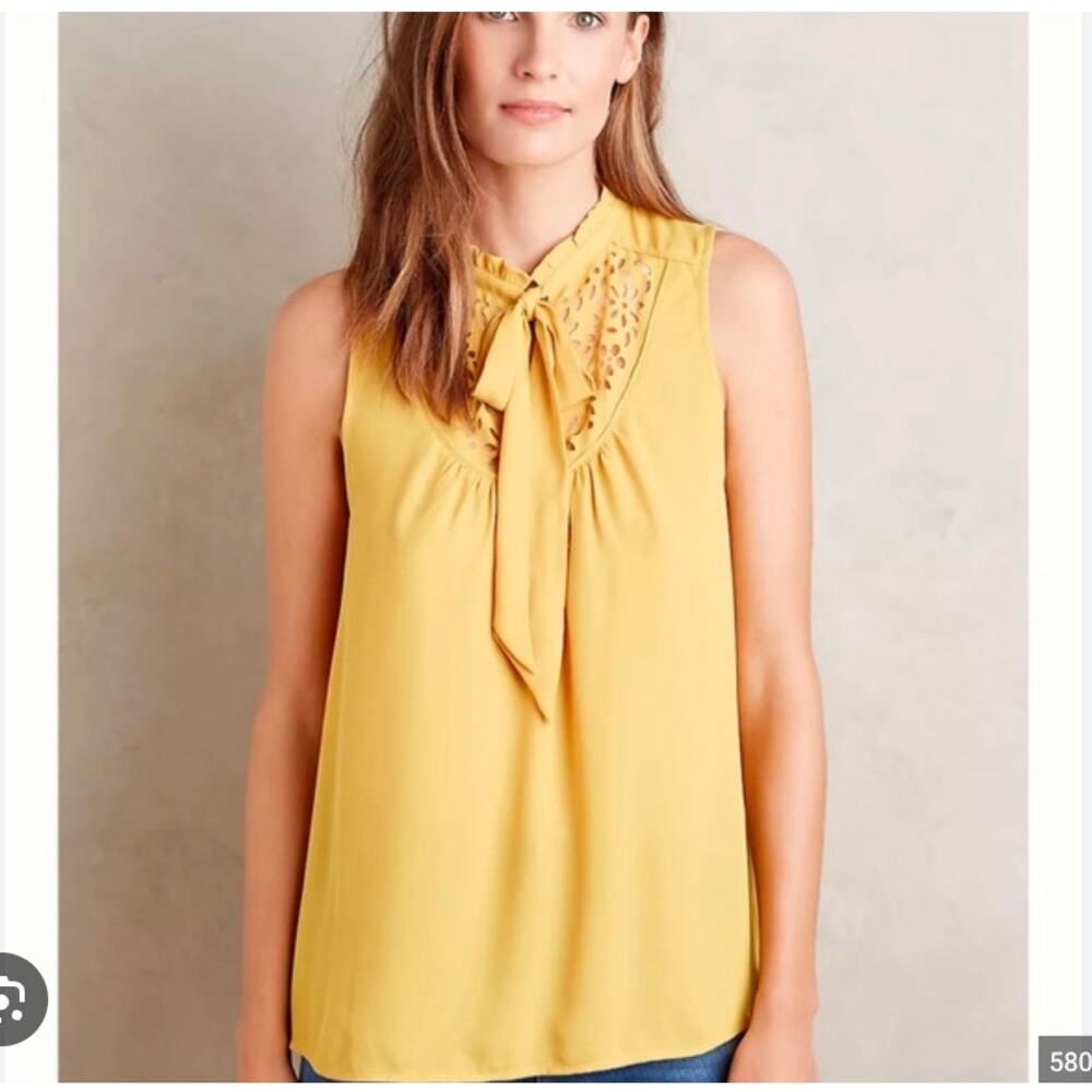 Maeve Anthropologie Luca Tie-Neck Blouse Women's 2 Yellow